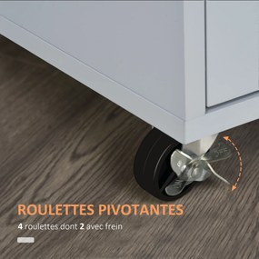 Carro de serviço de cozinha com rodas Ilha de cozinha com gaveta de armário e suporte para panos de cozinha - branco