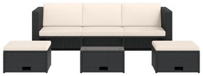 4 pcs conjunto lounge de jardim c/ almofadões vime PE preto