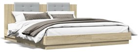 vidaXL Estrutura cama c/ cabeceira/luzes LED 180x200cm carvalho sonoma