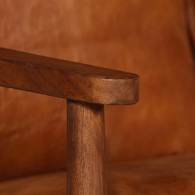Sofá de 2 lugares couro genuíno c/ madeira de acácia castanho