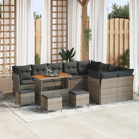Conjunto de Sofá de Jardim de 13 Peças com Almofadas Cinzas Rattan Pol