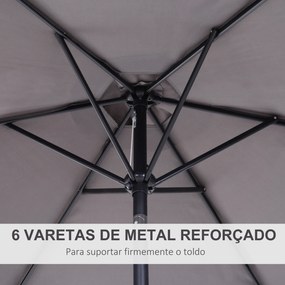 Outsunny Chapéu de Sol de Jardim Ø270x235cm Chapéu de Sol de Alumínio Reclinável com Manivela e 6 Hastes para Terraço Exterior Balcão Cinza