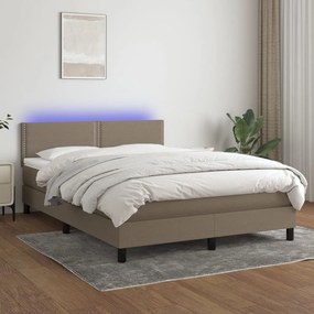 vidaXL Cama box spring colchão/LED 140x200 cm tecido cinza-acastanhado