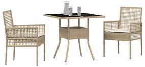 Conjunto de Jantar para Jardim de 3 Peças Bege Rattan Poliéster