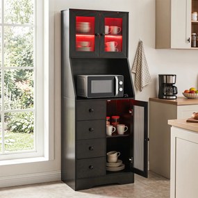 Armário de cozinha, 60 x 40 x 163 cm, Iluminação LED RGB, Preto