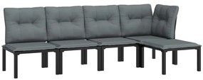 5 pcs conjunto lounge de jardim vime PE preto/cinzento