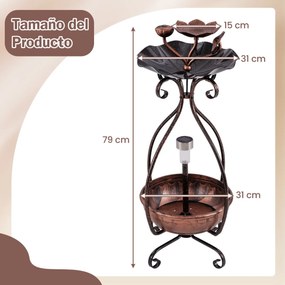 Conjunto Vintage de Banheira e Comedouro para Pássaros com Floreira com Pedestal e Luzes Solares Banheira Decorativa para Pássaros para Jardim - Bronz