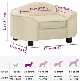 Sofá para cães 67x47x36 cm pelúcia cor creme