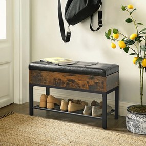 Banco para sapatos VASAGLE, banco acolchoado, banco de quarto com prateleira, hall, sala de estar, estrutura de aço, fácil montagem, couro sintético, estilo industrial, marrom rústico e preto LSB46BX