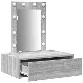 Mesa de Maquilhagem Suspensa com Luzes LED Cinza Sonoma