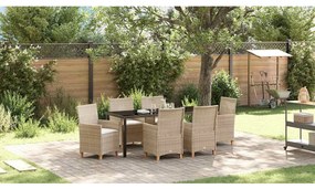 vidaXL Conjunto de Jantar de Jardim de 7 Peças com Almofadas Bege Rattan Poliéster
