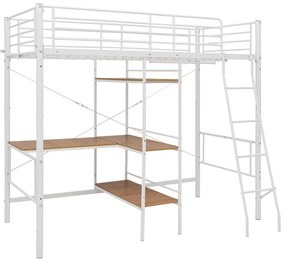 Beliche com secretária 90x200 cm metal branco