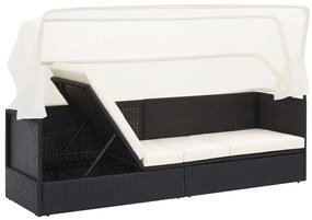 Sofá de jardim com toldo vime preto