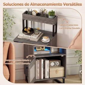Mesa de cabeceira com luzes LED 45 x 40 x 80 cm com tabuleiro superior Estrutura metálica Cinzenta