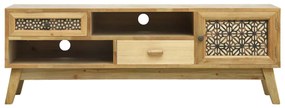 Móvel de TV 120x30x42 cm madeira entalhada castanho