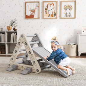 Triângulo de Escalada para Crianças de 18-48 Meses com Escorrega e Rampa 130x80x69 cm Cinza e Branco