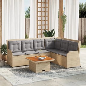 5 pcs conjunto lounge p/ jardim com almofadões vime PE bege