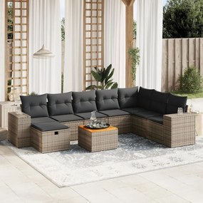 vidaXL 9 pcs conjunto sofás p/ jardim com almofadões vime PE cinzento