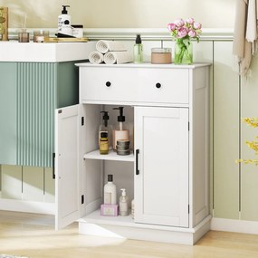 Armário de casa de banho com gaveta, portas e prateleira ajustável 56 x 30 x 80 cm branco