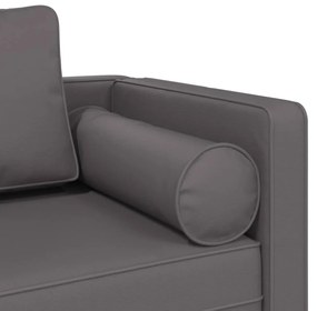 Chaise longue com almofadões couro artificial cinzento