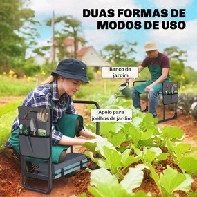 Banco de Jardim Dobrável com Almofada de Espuma EVA Assento de Jardim com Bolsa para Ferramentas Cinzento Escuro