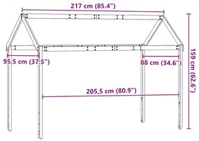 Telhado de cama infantil 217x95,5x159 cm pinho maciço branco
