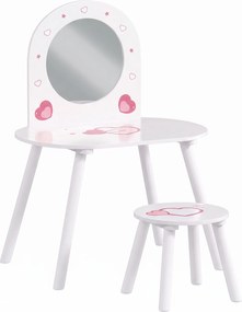 Toucador Infantil com Banco e Espelho para Meninas com Desenhos de Corações para Crianças de 3-6 Anos Branca