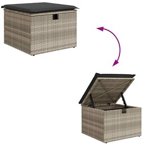 8 pcs conj. sofás jardim c/ almofadões vime PE cinzento-claro