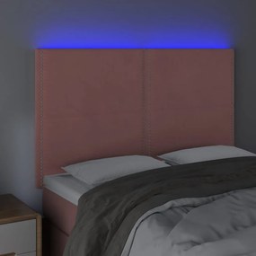 Cabeceira de cama c/ luzes LED veludo 144x5x118/128 cm rosa