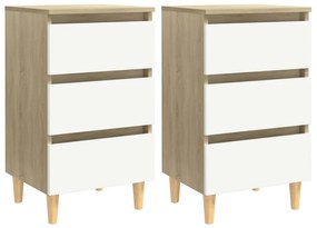 vidaXL Mesas cabeceira pernas madeira 2pcs 40x35x69cm branco/carvalho