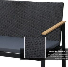 Conjunto de Móveis de Vime e 4 Peças com Almofadas Acolchoadas 2 Poltr
