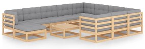 12 pcs conjunto lounge de jardim com almofadões pinho maciço
