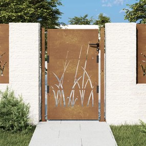 vidaXL Portão de jardim 100x150 cm em aço corten com design de grama