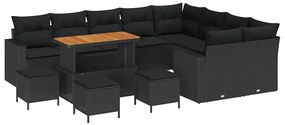 Conjunto de Sofá de Jardim de 13 Peças com Almofadas Preto Rattan de P