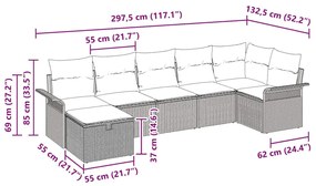 Conjunto de Sofá de Jardim 7 Peças com Almofadas Preto Rattan PE