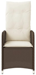 Cadeiras jardim reclináveis 2 pcs c/ mesa vime PE castanho