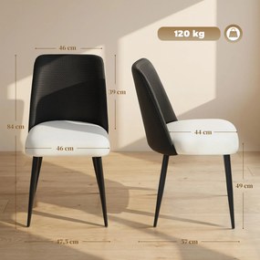 Conjunto de 2 Cadeiras de Cozinha (MESA NÃO INCLUIDA) com Encosto em PU Pernas de Aço e Assento Acolchoado 47,5x57x84 cm Preto e Bege