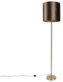 Candeeiro de Pé Latão com Abajur em Veludo Castanho 40cm - Simplo Clássico / Antigo,Moderno