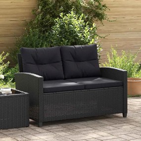 vidaXL Sofá de jardim 2 lugares com almofadões 124 cm vime PE preto