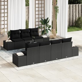 Conjunto de Sofá de Jardim com 8 Peças e Almofadas Preto Vime PE