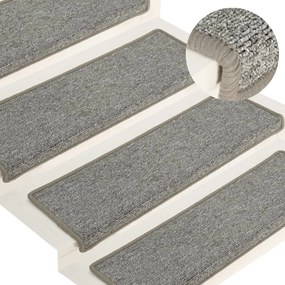 vidaXL Tapetes de escada 15 peças 65x21x4 cm cinza claro com borda retangular