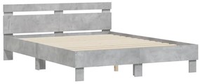 Estrutura cama cabeceira e luzes LED 140x200cm cinzento cimento