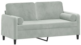 Sofá 2 lugares + almofadas decorativas 140cm veludo cinza-claro