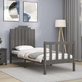 vidaXL Estrutura cama de solteiro c/ cabeceira madeira maciça cinzento