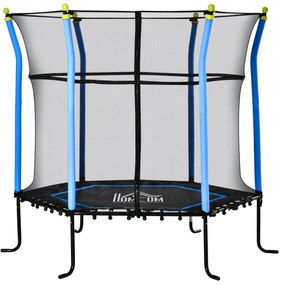 HOMCOM Trampolim para Crianças acima de 3 Anos Cama Elástica Infantil com Rede de Segurança e Estrutura de Aço para Interiores e Exteriores Carga 50kg Ø161x163 cm Azul | Aosom Portugal