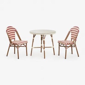 Conjunto De Mesa Redonda Ø80 Cm E 2 Cadeiras De Jantar Empilháveis Em Alumínio Brielle Bistro Vermelho Burdeos - Beige Creme - Sklum