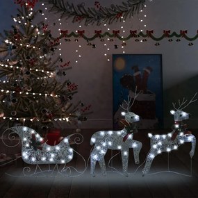 289978 vidaXL Decoração de Natal renas/trenó exterior 60 luzes LED prateado