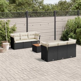 7 pcs conjunto de sofás p/ jardim c/ almofadões vime PE preto