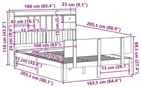 Cama com estante sem colchão 160x200 cm pinho maciço branco