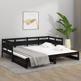 Estrutura sofá-cama de puxar pinho maciço preto 2x(90x190) cm